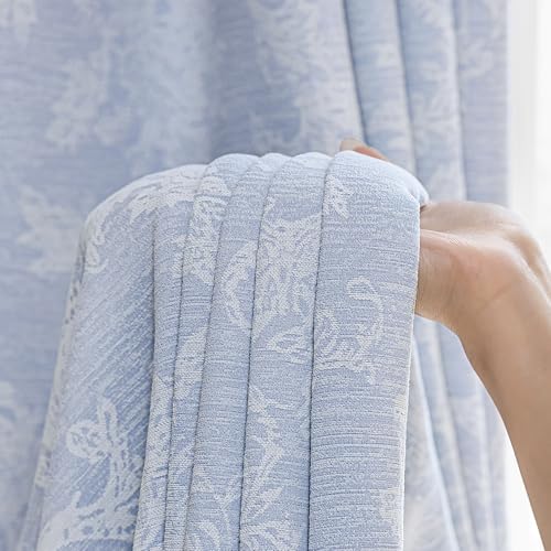 FMFUNCTEX Blue Floral Jacquard Blackout Curtains, 52X63 Inches, 2 Panels - color: Blue, size: 52"W x 63"L (Pack of 2)