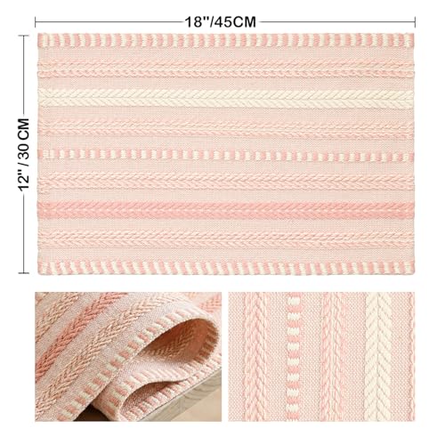 Artoid Mode Pink Woven Braided Stripe Placemats Set of 4-12x18 Inch - color: Pink, size: 12" x 18", 4 Pcs