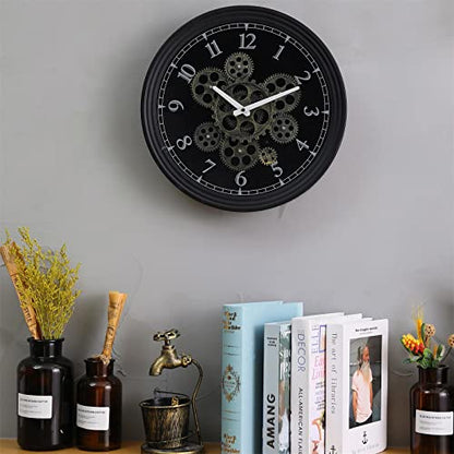 CLXEAST 15 Inch Industrial Steampunk Moving Gear Wall Clock for Home Office - color: Matte Black, size: 15 Inch