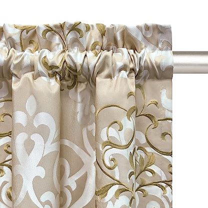 Loom and Mill Luxury Embroidered Damask Valances for Windows, Sand, 54"x18" - color: Edinburgh-sand