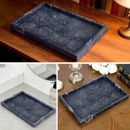 Marble Bathroom Tray for Countertop, Natural Decorative Marble Tray for Kitchen, Vanity, Home Decor, Dresser Organizer, Plate Holder for Perfume, Candle and Jewelry, 12"x 8"x 1.2", Gray Black