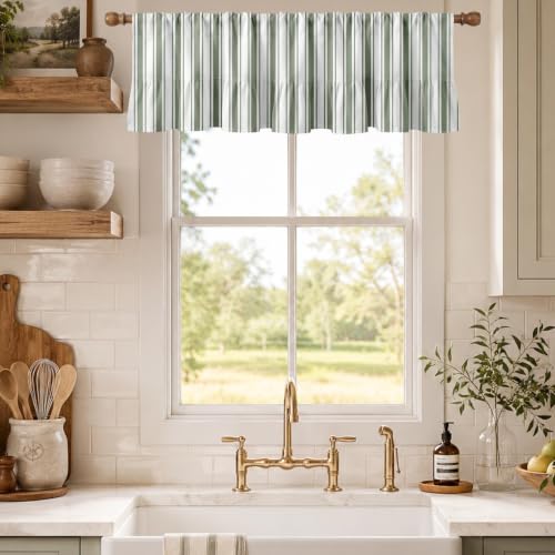 Emvency Valances for Windows, Line Ruffle Hem, 2 Pack, 52x18 Inch, Sage - color: Sage Green Farmhouse