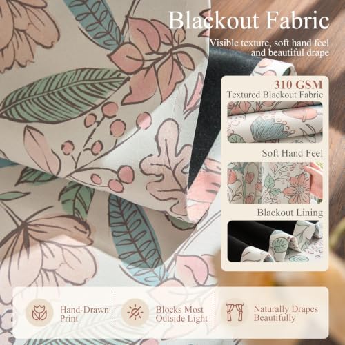 Vangao Pink Floral Blackout Curtains for Kids 84 Inches Long 2 Panels - color: Floral Pink, size: 38"W x 84"L (Pack of 2)
