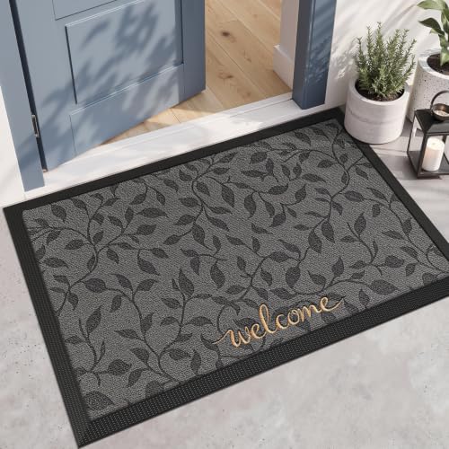LUMI Outside Welcome Door Mat 32x47, Non-Slip Heavy Duty Dirt Trapper, Grey - color: Grey Gold Leaf, size: 32"x47"