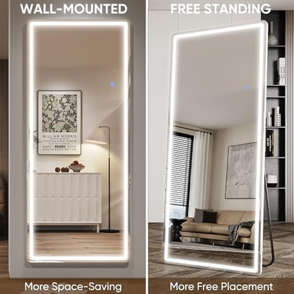 Antok 58"x18" LED Full Length Mirror, Lighted Floor Mirror, Rect - size: 58"L x 18"W, style: Rect Style