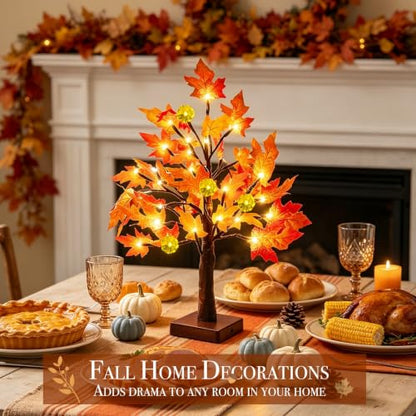 Prelit Fall Maple Tree with Pumpkin Lights Timer 24 Warm White LED 18 Inch - size: 1ft 6in