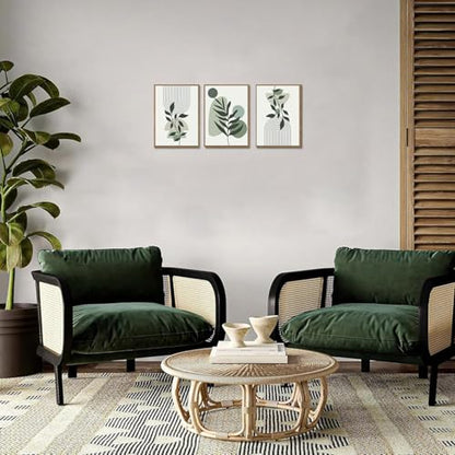 Boho Line Leaf Abstract Framed Canvas Wall Art Set of 3, 12x16 inch - color: Line Leaf, size: 12"x16"Natural