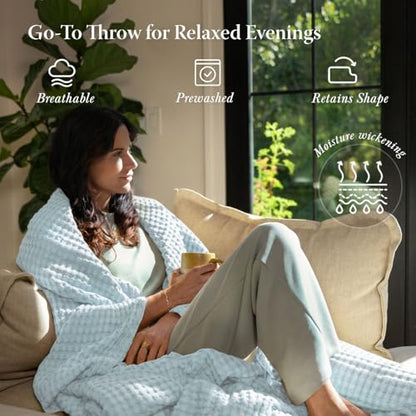 Threadmill Twin Waffle Bed Blanket, Rayon Derived from Bamboo, Light Blue - color: Light Blue, size: Twin (68" x 92")