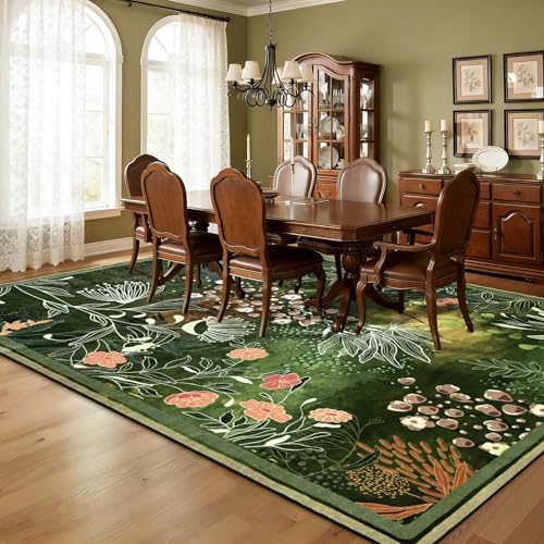 Yinhua 8x10 Area Rugs for Living Room, Washable Rugs Non Slip, Dark Green - size: 8' x 10' (Rectangular)