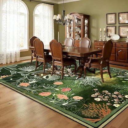 Yinhua 8x10 Area Rugs for Living Room, Washable Rugs Non Slip, Dark Green - size: 8' x 10' (Rectangular)