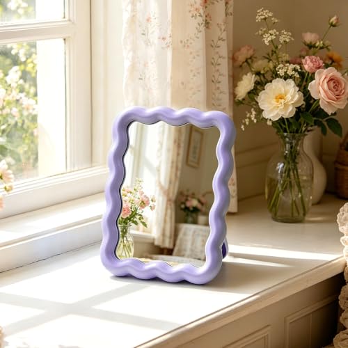 Wave Table Desk Vanity Makeup Mirror Small Make Up Office Mirror Purple - color: Purple