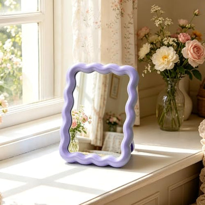 Wave Table Desk Vanity Makeup Mirror Small Make Up Office Mirror Purple - color: Purple