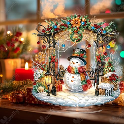 Yunzlly Stand Up Diamond Art Painting Kit, Desktop Gem Painting Ornament Kit for Adults, Tabletop Acrylic Diamond Board Painting (Snowman) - color: Snowman