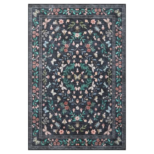 GarveeHome 8x10 Large Living Room Rug Machine Washable Low Pile Insect Rug - color: Black, size: 8'x 10'(Rectangular)
