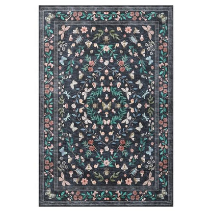 GarveeHome 8x10 Large Living Room Rug Machine Washable Low Pile Insect Rug - color: Black, size: 8'x 10'(Rectangular)