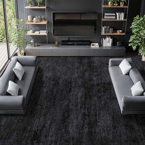 9x12 Washable Area Rug, Black Solid Area Rugs for Living Room & Bedroom - color: Black, size: 9' x 12' (Rectangular)