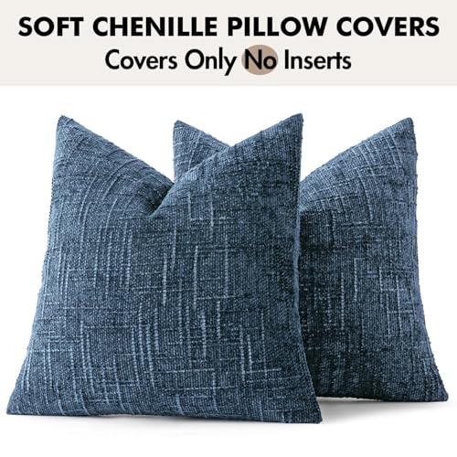 MIULEE Chenille Textured Throw Pillow Covers Blue Ashes 18x18 Set of 2 - color: Blue Ashes, size: 18" x 18" (Pack of 2)