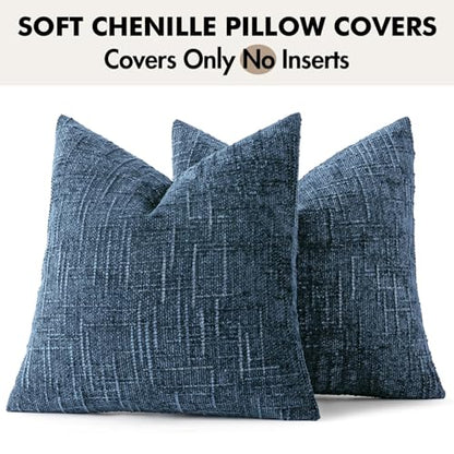 MIULEE Chenille Textured Throw Pillow Covers Blue Ashes 18x18 Set of 2 - color: Blue Ashes, size: 18" x 18" (Pack of 2)