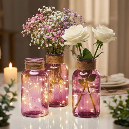 Mason Jars for Centerpiece Glass Flower Bud Vase Purple Vases, 6 Pc - color: Purple