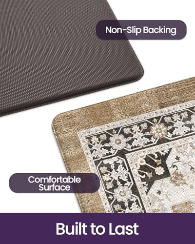DEXI Kitchen Floor Mats Cushioned Anti Fatigue Runner Rug 24x59 Brown - color: Brown/White, size: 59"L x 24"W x 0.4"Th