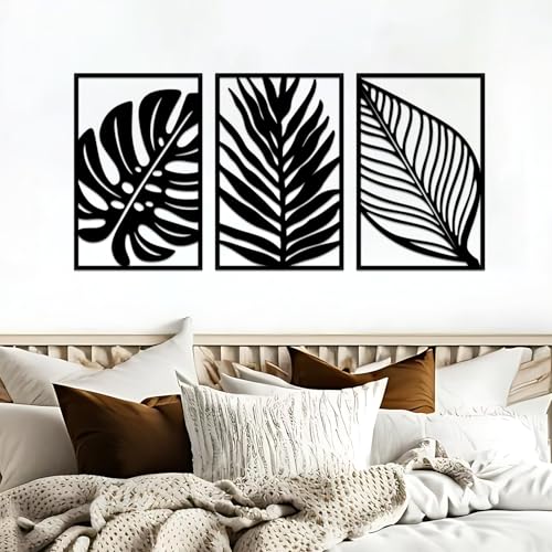 Resama 3 Pack Black Metal Monstera Palm Leaf Wall Decor - color: Black