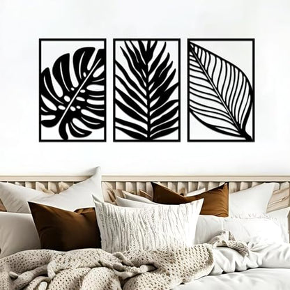 Resama 3 Pack Black Metal Monstera Palm Leaf Wall Decor - color: Black