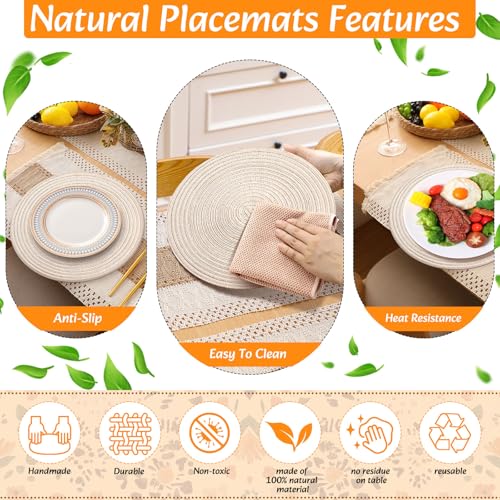 8 Sets Boho Place Mats Set Round Woven Placemats Table Decor