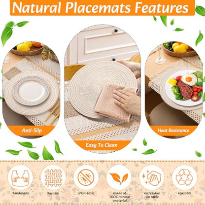 8 Sets Boho Place Mats Set Round Woven Placemats Table Decor