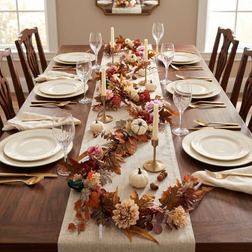 Montekin 6ft Fall Garland with Maple Leaves & White Pumpkins