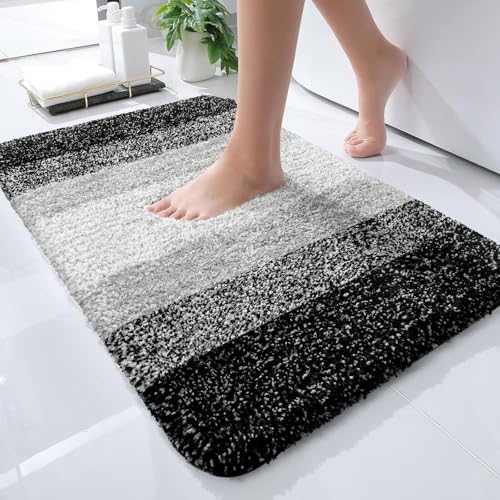 OLANLY Small Bathroom Rugs 24x16, Extra Soft Absorbent Microfiber Bath Rugs - color: Black, size: 24" X 16"