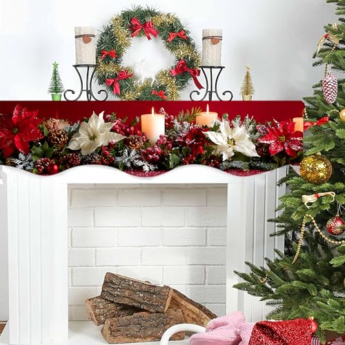 NYZE Christmas Mantel Scarf 60 x 17 Inch Fireplace Mantel Scarf Cover Decoration for Christmas Fireplace Scarf Shelf Top Runner Holiday Winter Home Decor - size: 60 x 17 in, style: Wreath