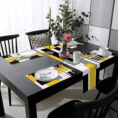 ArtSocket Table Runner and Placemats Set of 6, Abstract Geometric - color: Geometric Yellow