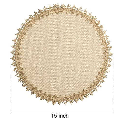 FunWheat Burlap Round Braided Placemats Set of 12 for Dining Tables 15 Inch Heat Resistant Jute Table Mats Farmhouse Woven Fabric Natural Place mats for Fall Decoration(Jute Lace) - color: H Jute Lace, size: 12pcs