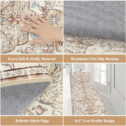 Pauwer Hallway Runner Rug 2x6, Washable Boho Kitchen Runner, Brown/Blue - color: Brown/Blue, size: 2' x 6' (Runner)