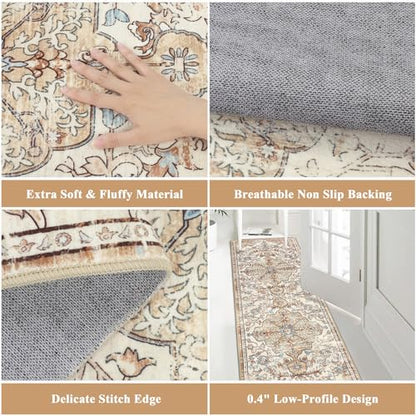 Pauwer Hallway Runner Rug 2x6, Washable Boho Kitchen Runner, Brown/Blue - color: Brown/Blue, size: 2' x 6' (Runner)