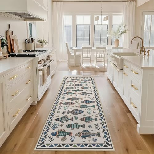 Fish Ocean Runner Rug 2x6 for Hallway Bedroom Coastal Kitchen Rugs Low Pile - color: Fish, size: 2'x6' (Runner)