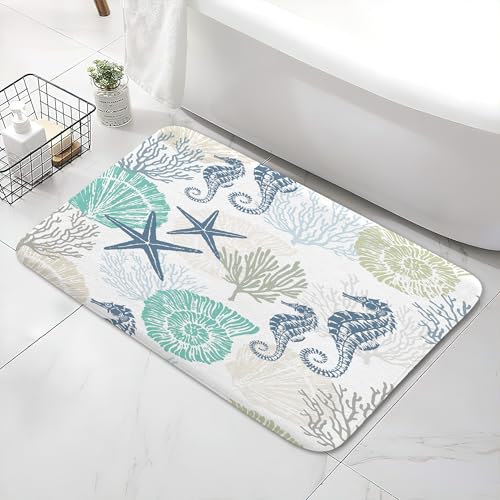 Beach Bathroom Rugs, Coral Ocean Themed Bath Mats for Bathroom, Tropical Starfish Seahorse Conch Bath Mats Rugs 16X48in - color: Beach, size: 1'4" x 4' (Rectangular)