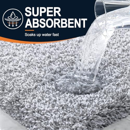 OLANLY Microfiber Bathroom Rugs 24x16, Quick Dry Bath Mat, Grey and White - color: Grey and White, size: 24" X 16"