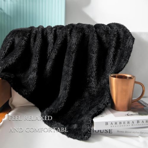 Exclusivo Mezcla Fuzzy Large Fleece Throw Blanket for Couch, Black - color: Black, size: 50x70 IN