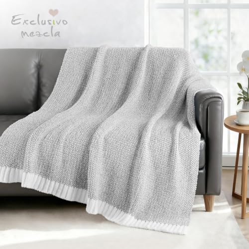 Exclusivo Mezcla Reversible Knit Throw Blanket for Couch, Heather Grey - color: Heather Grey, size: Throw (50"x60")