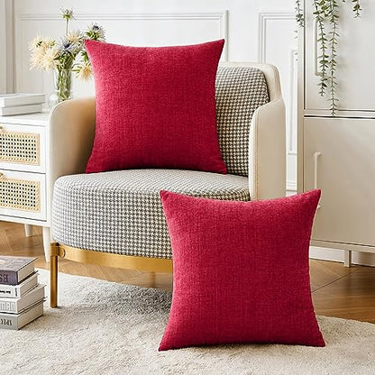 MIULEE Soft Chenille Christmas Throw Pillow Covers Red 16x16 Inch - color: Red, size: 16" x 16" (Pack of 2)