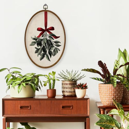 WULQYING 빈티지 미슬토 레드 리본 타원형 벽 아트 데코 프린트 홈 21.6x29.5cm - color: 색상15