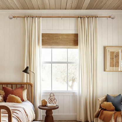 Wood Curtain Rod for Windows 66" to 120" Adjustable Heavy Duty Curtain Rod - size: 66-120"（1 Pack)