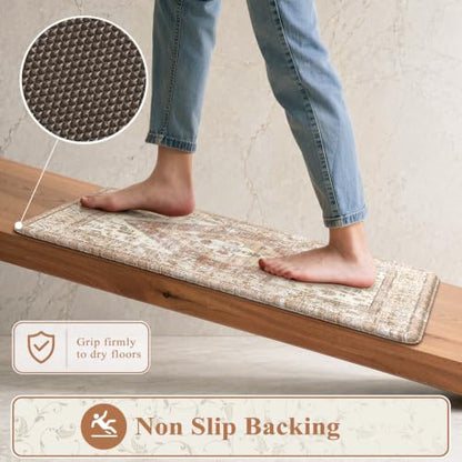 KIMODE Farmhouse Kitchen Mats Cushioned Anti Fatigue Khaki Kitchen Rugs 2Pc - color: Light Khaki, size: 17.3" x 47 "+ 17.3" x 29 "--0.47 inches