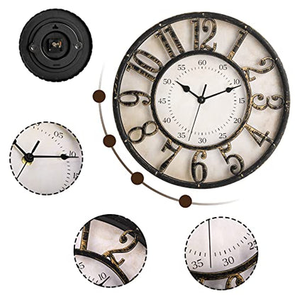 ZOOFOX 12 Inch Retro Wall Clock, Silent Non-Ticking Battery Operated Movement Decorative Round Quartz Wall Clock, Raised 3D Arabic Numeral Clock for Home, Living Room, Kitchen, Office