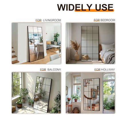 Delma Window Pane Full Length Mirror, 32"x64" Large Window Mirror, Black - size: 64"L x 32"W