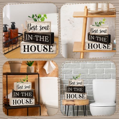 Moucuny 4 Pcs Bathroom Shelf Decor Sign Best Seat In The House Wooden Block - style: Best Seat in the House