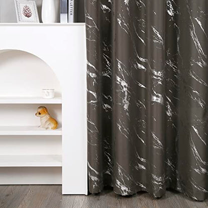 Taisier Home Silver Foil Print Linen Textured Curtains Geometric Marble Pattern Design Curtains for Living Room Thermal Insulated Window Treatment 2 Panels 95" L,Dark Grey and Silver Curtain Print - color: Dark Grey/Silver, size: 52"W x 95"L (Pack of 2)