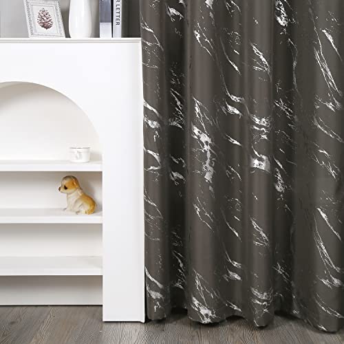 Taisier Home Silver Foil Print Linen Textured Curtains Geometric Marble Pattern Design Curtains for Living Room Thermal Insulated Window Treatment 2 Panels 95" L,Dark Grey and Silver Curtain Print - color: Dark Grey/Silver, size: 52"W x 95"L (Pack of 2)