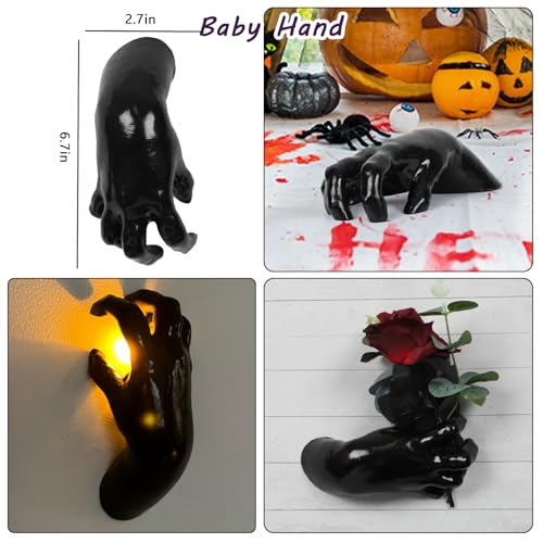 Halloween Decorations Indoor Outdoor 3 Pack Wall Mount Creepy Hands&Candles - size: set 2
